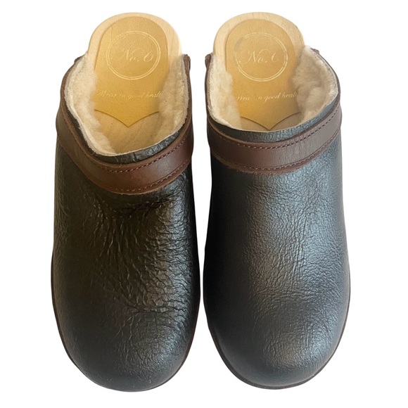 No. 6 Dakota Shearling Clog on Mid Heel in Black and Brown Aviator - Picture 6 of 14